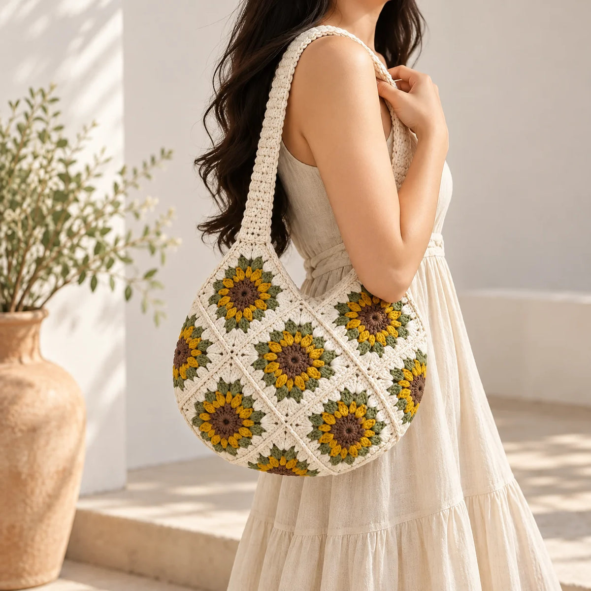 Sunflower Blossom Crochet Bag