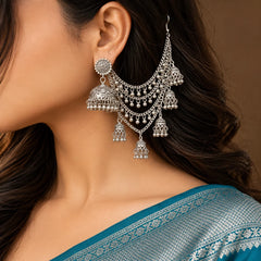 Oxidised Ear Chain Jhumkas