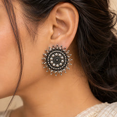 Oxidised Silver Sunburst Earrings