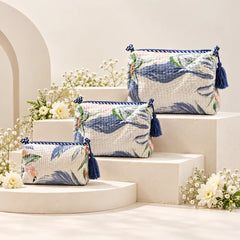Serene Blue Leaf Pouch Set