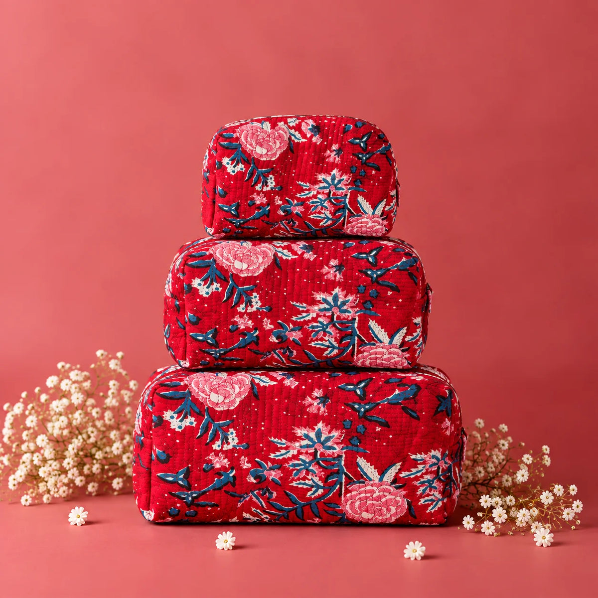 Ruby Bloom Floral Pouch Set