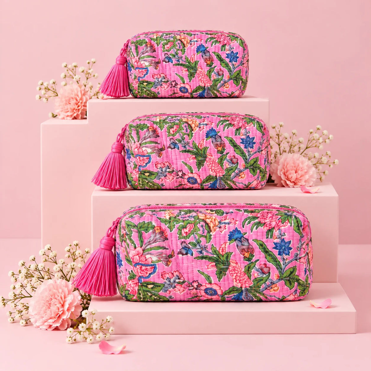 Blush Garden Floral Pouch Set