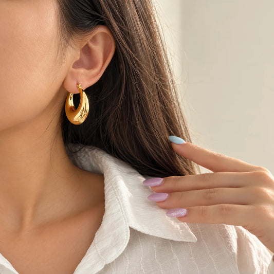 Golden Timeless Tube Hoops  - 18K Gold Plated