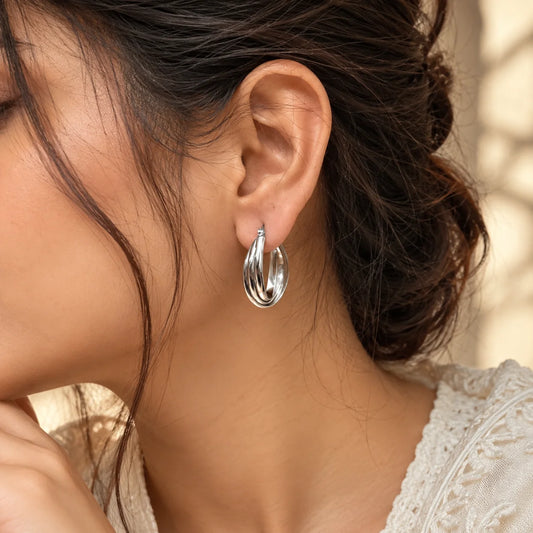 Triple Line Twisted Hoops  - Silver 925