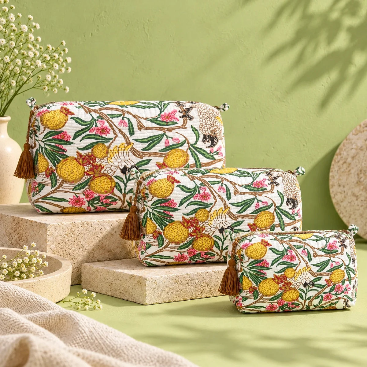 Yellow Vine Floral 3 Layered Pouches