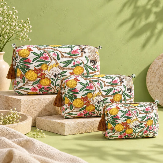 Yellow Vine Floral 3 Layered Pouches