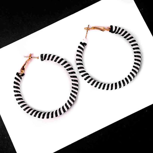 Circular White and Black Hoop Earrings