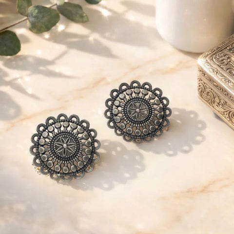 Black Oxidised Sunburst Stud Earrings