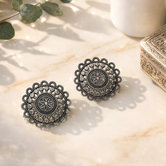 Black Oxidised Sunburst Stud Earrings