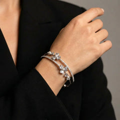 Floral Pearl Cuff Bracelet - Rhodium Plated