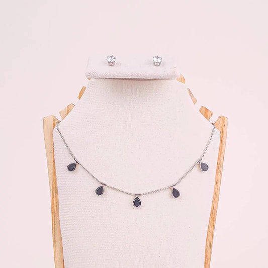 Teardrop Chain Necklace and Crystal Stud Earrings Set