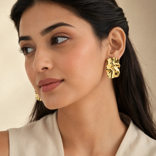 Crinkled Statement Stud Earrings - 18K Gold Plated