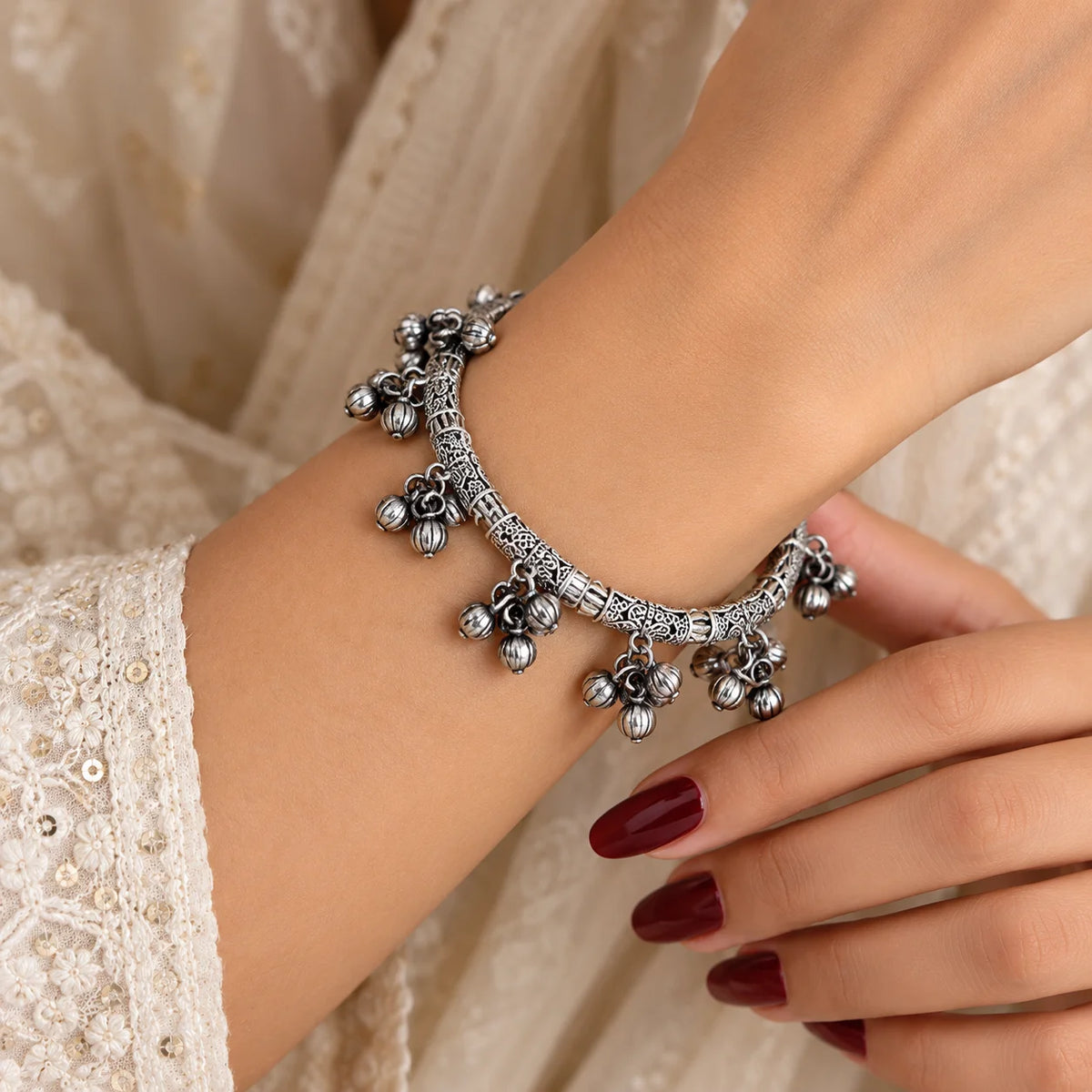 Silver Ghungroo Charm Bracelet