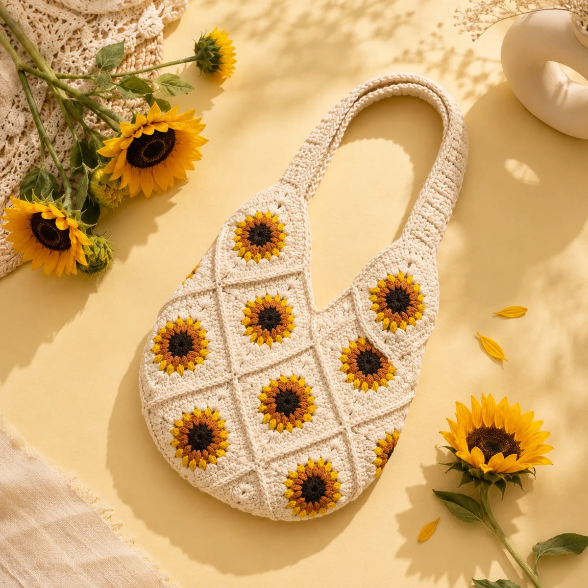 Sunflower Crochet Shoulder Bag