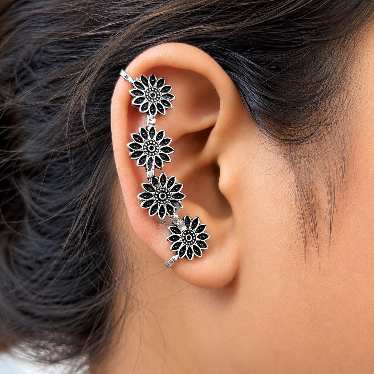 Silver Petal Ear Cuff