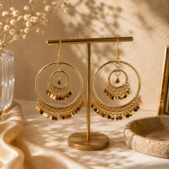 Double Hoop Gold Earrings with Coin Latkan