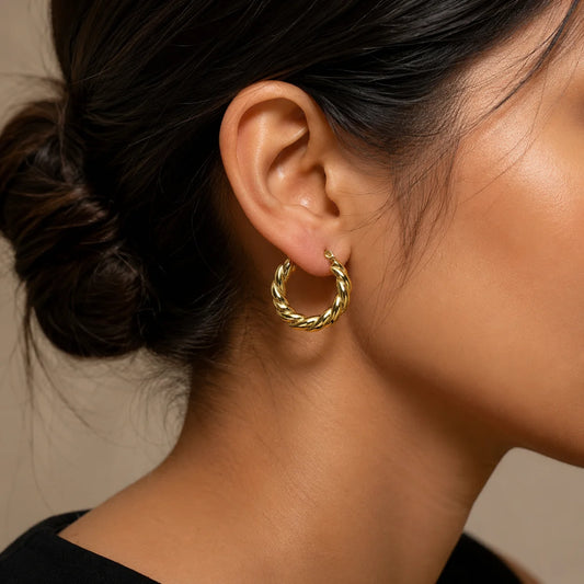 Twisted Gold Hoop Earrings - 18K Gold Plated