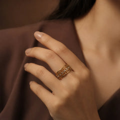 Filigree Crystal Band Ring - 18K Gold Plated