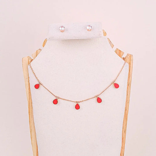 Teardrop Chain Necklace and Crystal Stud Earrings Set