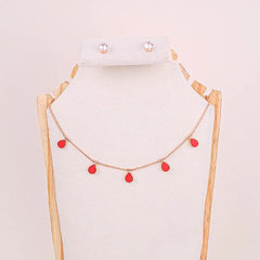 Teardrop Chain Necklace and Crystal Stud Earrings Set