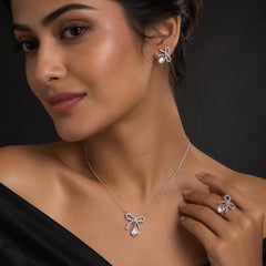 White Crystal Bow Charm Jewellery Set
