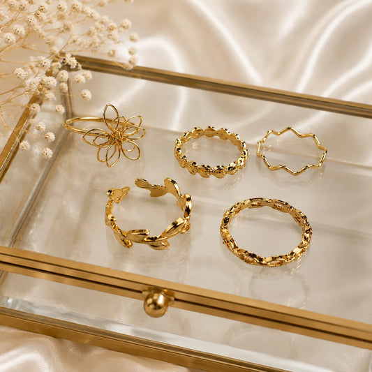 Gold-Tone Minimal Stacking Ring Combo
