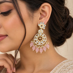 Gulabi Kundan Chandbali Earrings