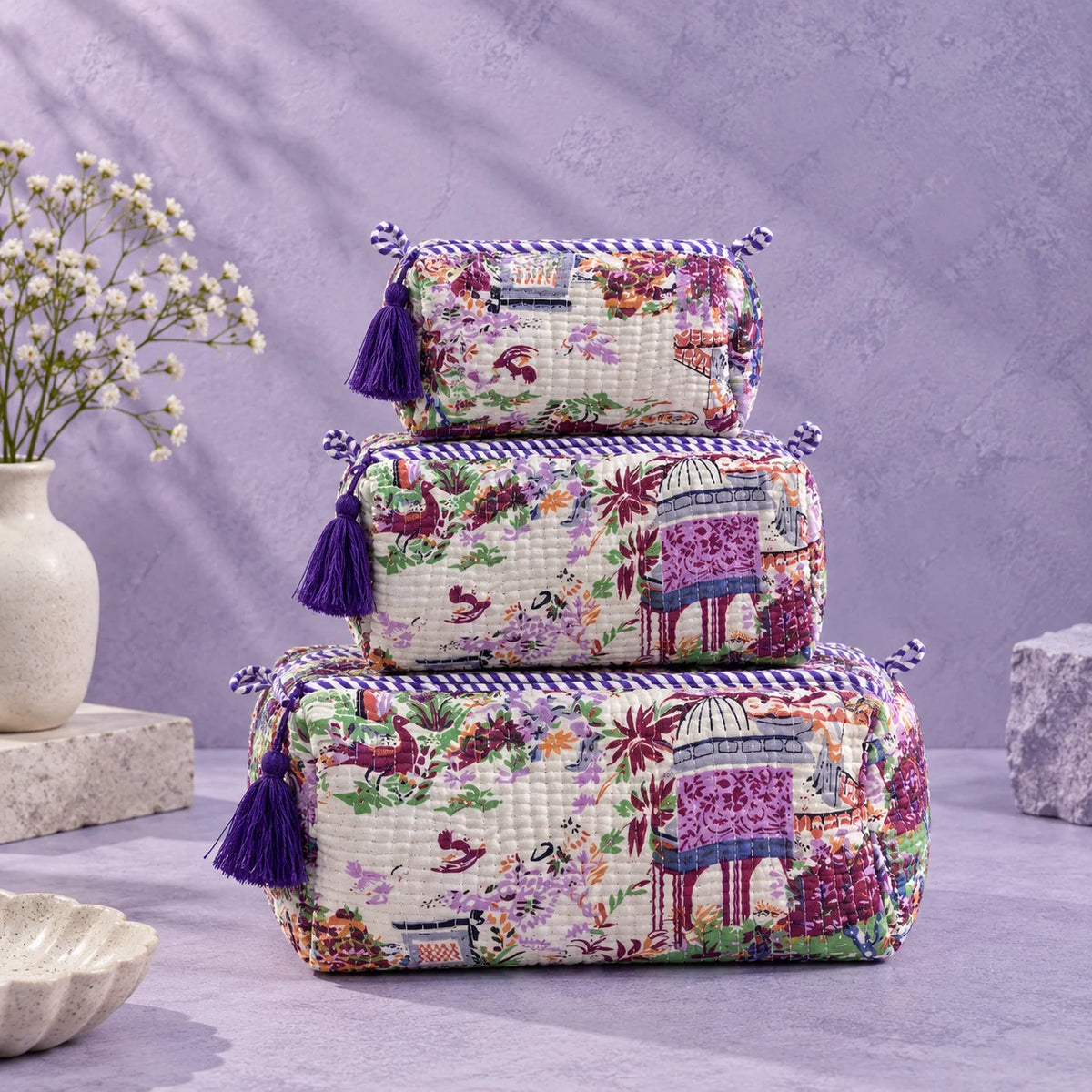 White Tropical Village  House 3 Layered Pouches