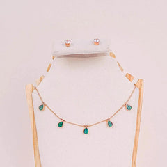 Teardrop Chain Necklace and Crystal Stud Earrings Set