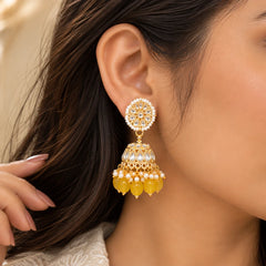 Yellow Floral Jhumka Earrings