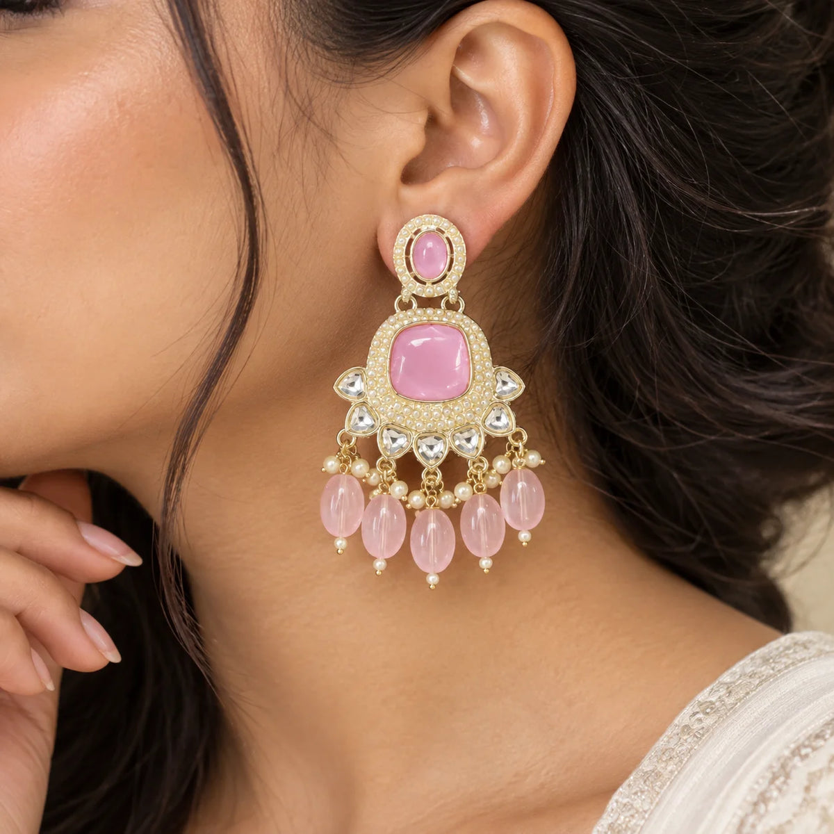 Pink Quartz Dangle Earrings