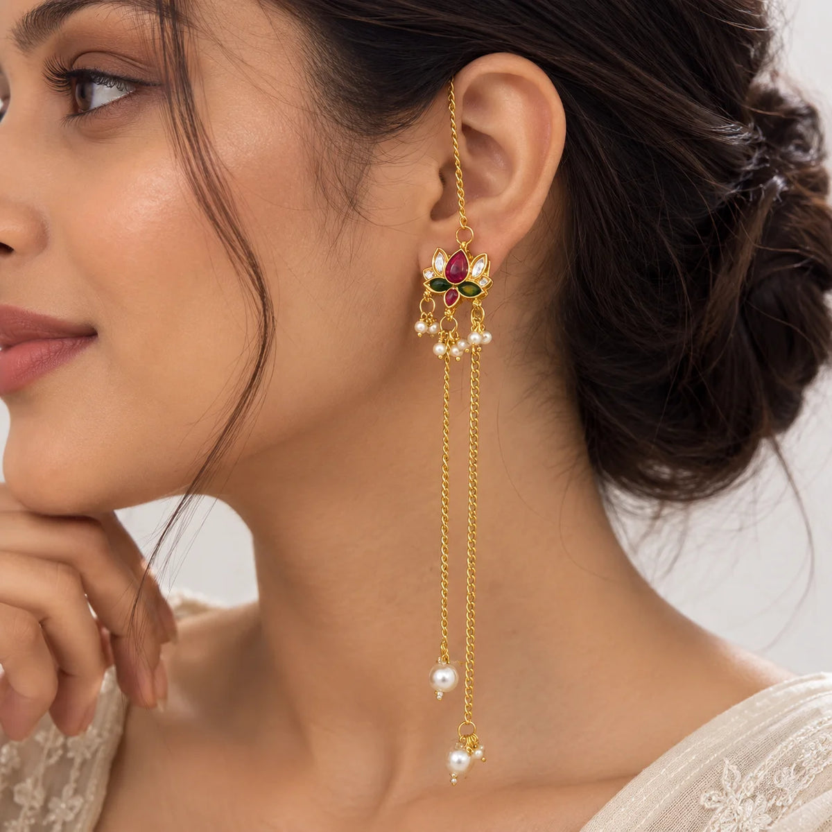 Lotus Pearl Trail Earrings