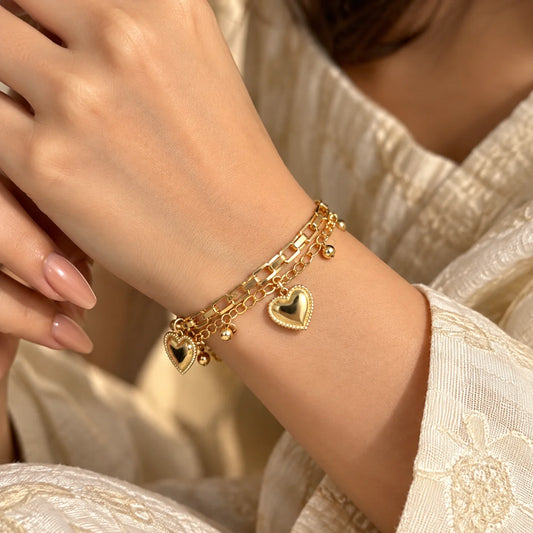 Double Heart Charm Bracelet