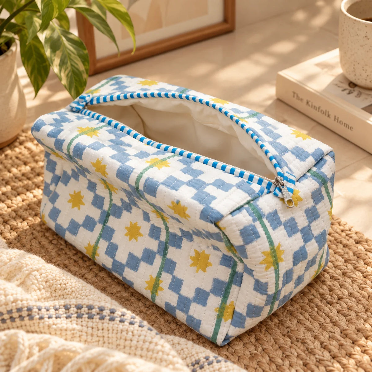 Blue and White Checkered Single Pouch