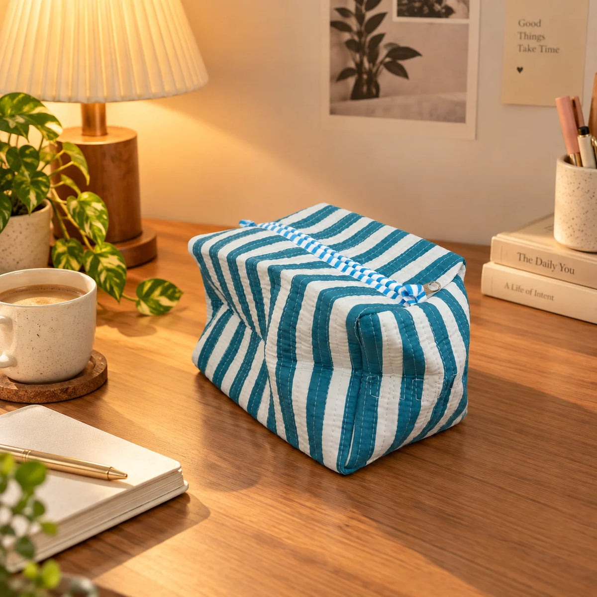 Blue and White Striped Single Pouch