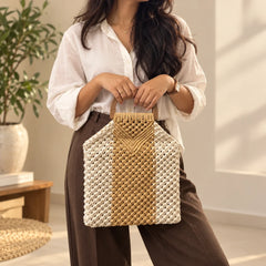 Cream & Beige Macrame Hand Bag