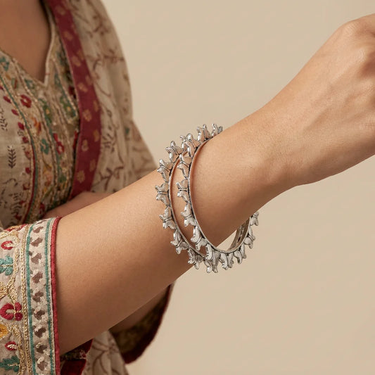 Oxidised silver butterfly bangles pair with continuous butterfly motifs for women

