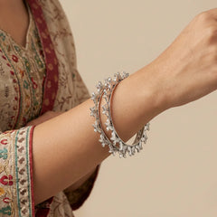  Oxidised silver butterfly bangles pair with continuous butterfly motifs for women


