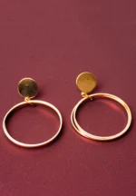 Chic metal hoop earrings featuring a dangling interconnected, and a push back for easy wear.