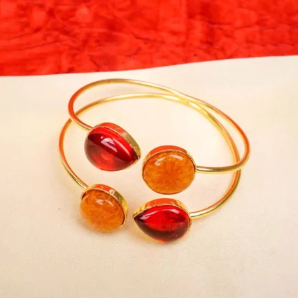 Brass Resin Teardrop Circle Open Cuff Bangle