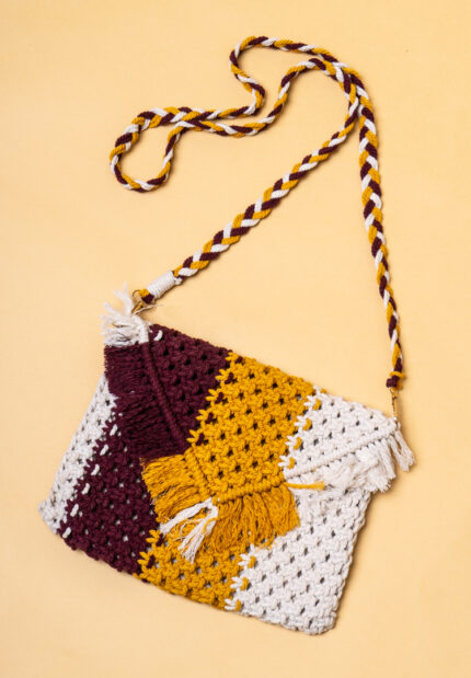 Macrame Brown n Yellow Sling Bag