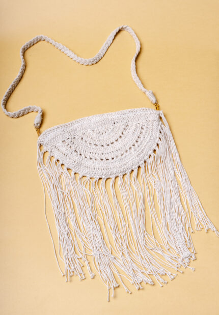 Macrame Long Tassel Half Moon Sling Bag