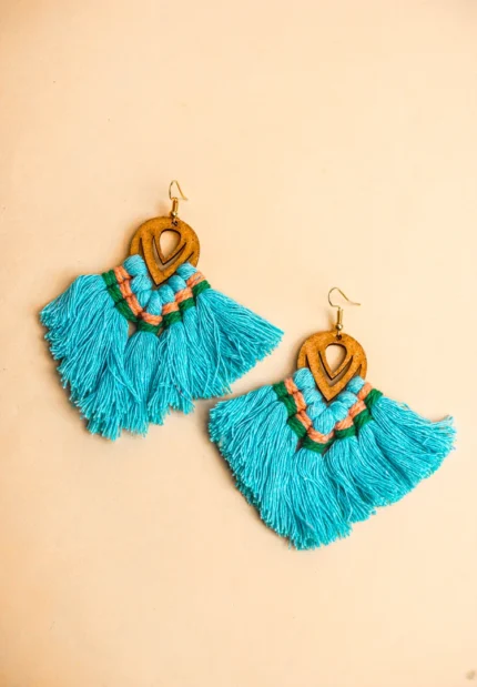 Macrame Wooden Tassel Earrings