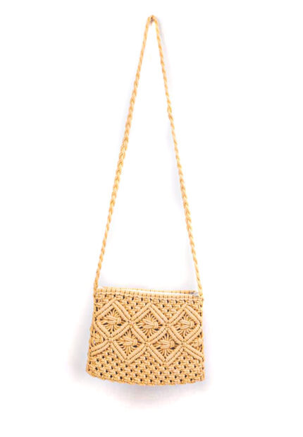 Beige Knitted Macrame Sling Bag