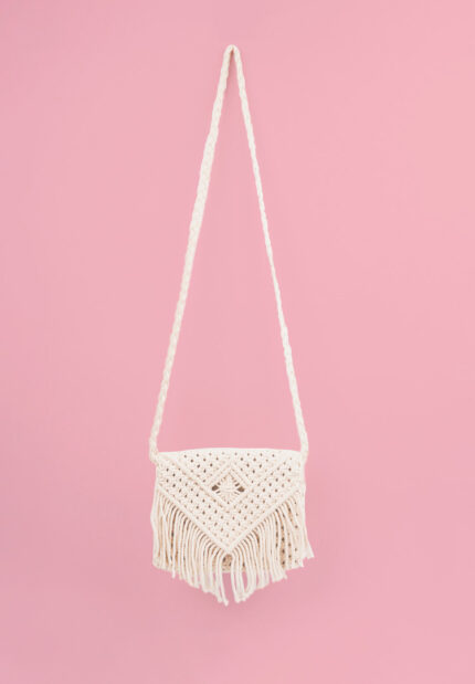 Macrame White Tassel Sling Bag