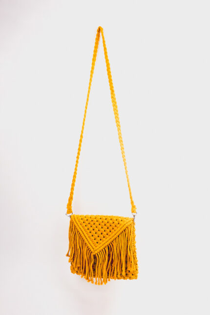 Yellow Macrame Tassel Sling Bag