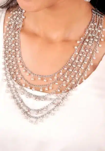 Silver Pearl Multi Layered Necklace