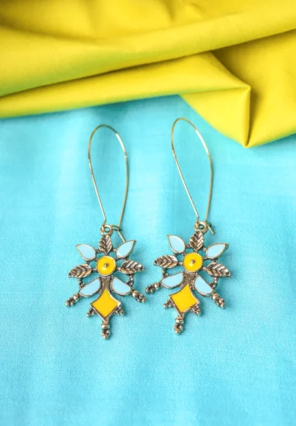 Antique Gold Bright Enamel Inlay Drop Earrings
