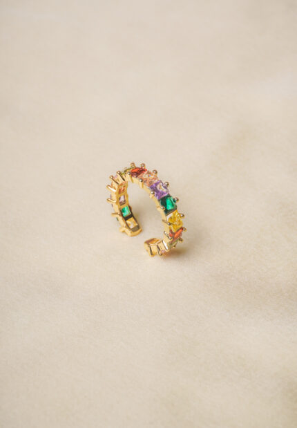 Golden Square Multicolour Gems Ring