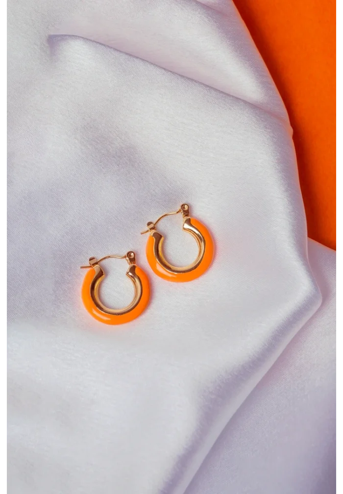 Fashionable gold-finish hoop earrings with a sleek enamel coating and a durable hinged clasp.